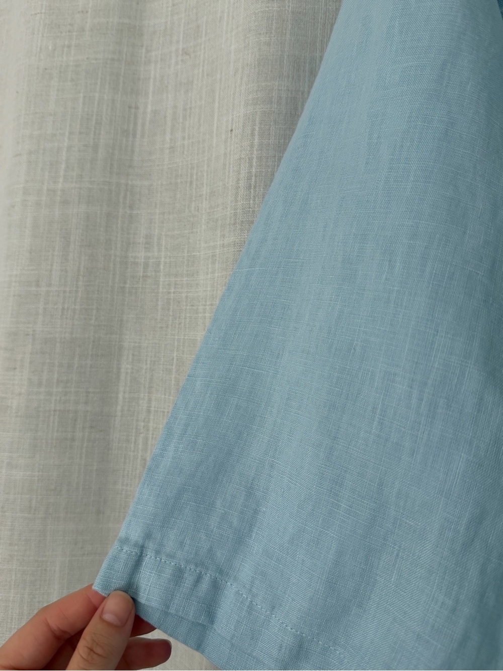 100% Linen Lintico Light Blue Women's  V-Neck Top - Picture 5 of 7